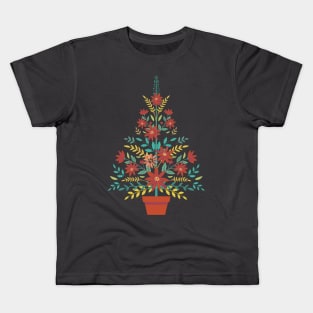 Folk Art Poinsettia Tree Kids T-Shirt